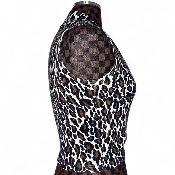 Y2K Leopard Print Halter Top Stretch Knit Sleeveless Clubwear 90s 2000s S/M - Picture 3 of 8